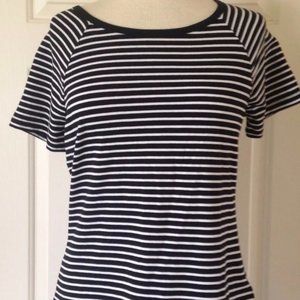 Michael Kors MK Silver Stud Logo Striped Boat Neck Short Sleeve Striped T-Shirt